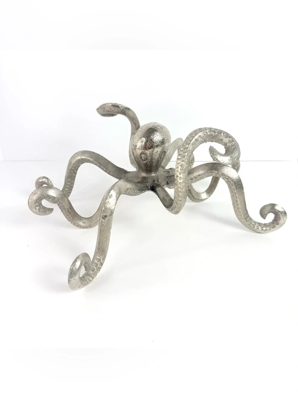 Vintage Octopus Pewter Finish Shelf Decor Coastal Nautical Statue Metal Design